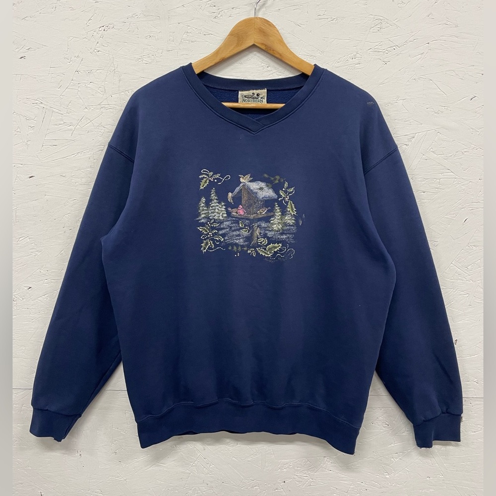 Vintage Northern Reflections Winter Birds & Trees Sweatshirt, Fits L, Faded